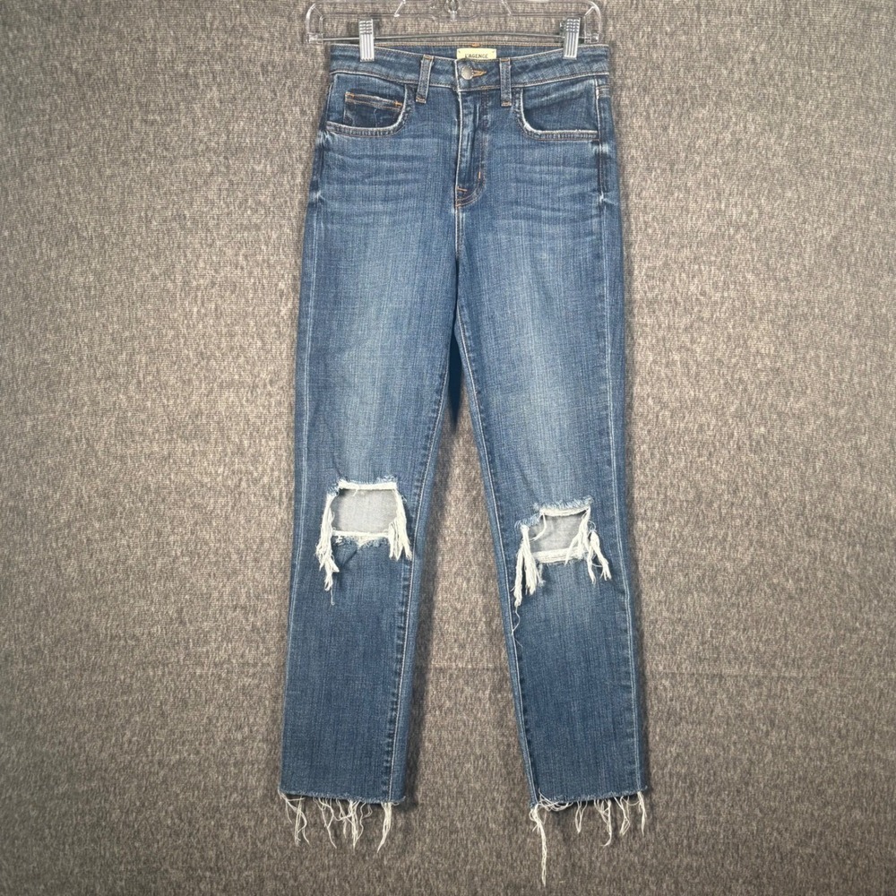 L'AGENCE Women's Distressed Skinny Jeans Size 25 Raw Hem, Knee Rips